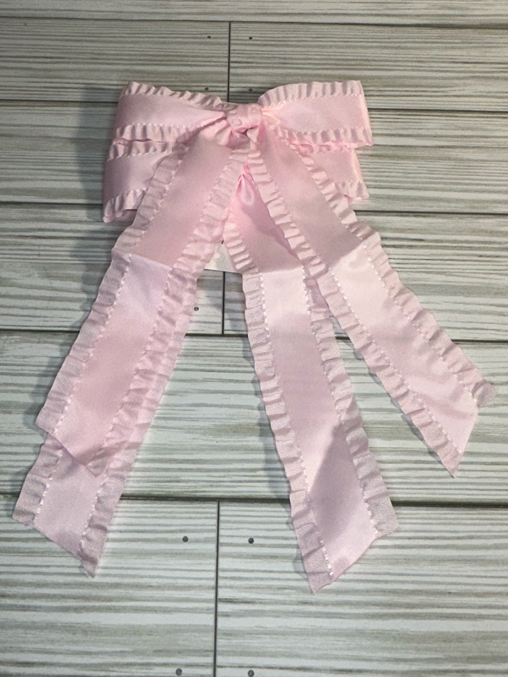 Large Pink Ruffled Bow Hair Clips 2 Pack Long Tails Multiple Uses